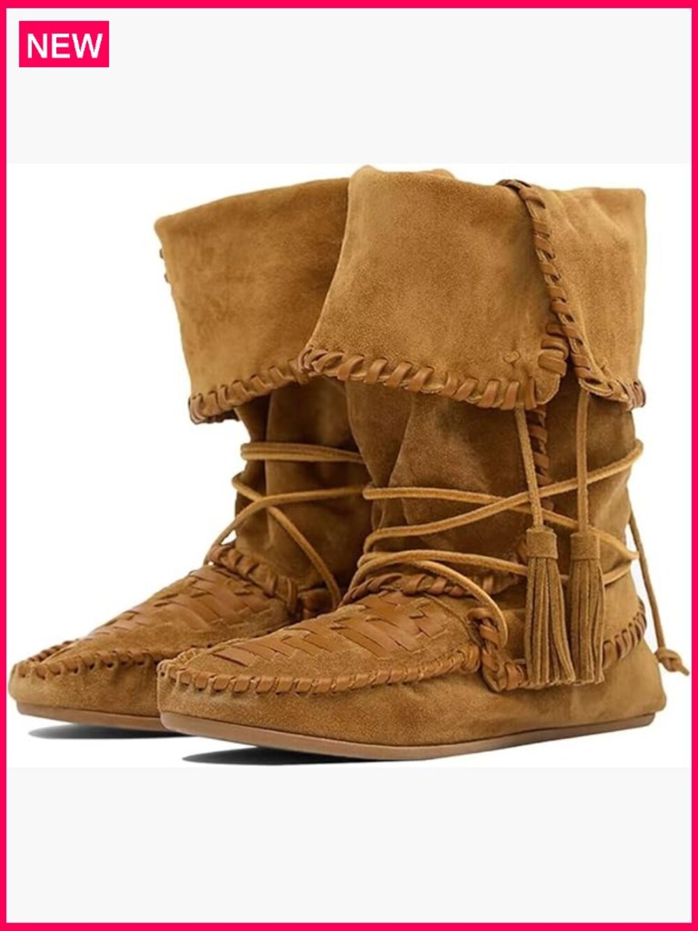 Slouchy Fold Over Suede Ankle Boots with Fringe Tassels